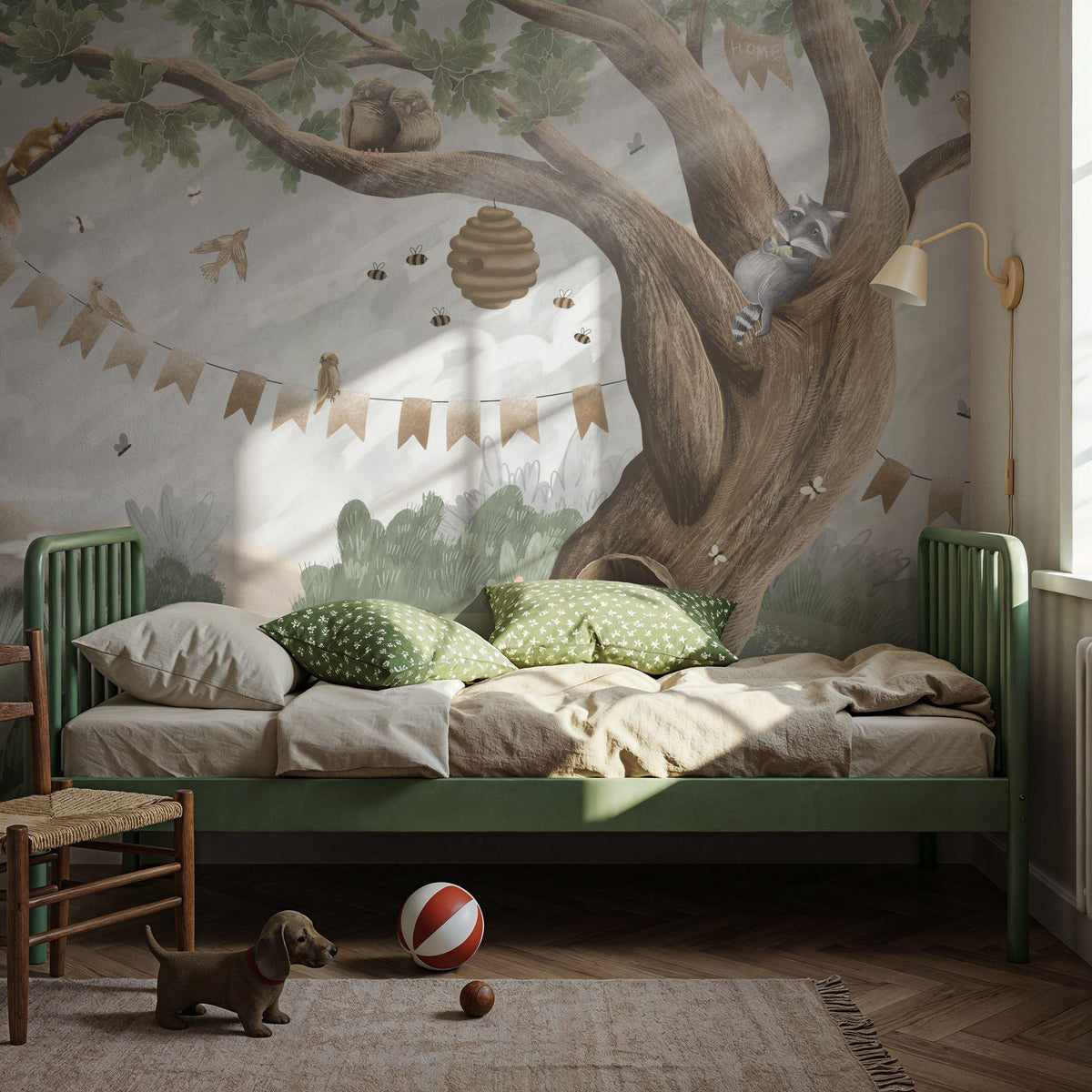 Oak Hill Slumber, Soft Green Mural Wallpaper - room preview 04