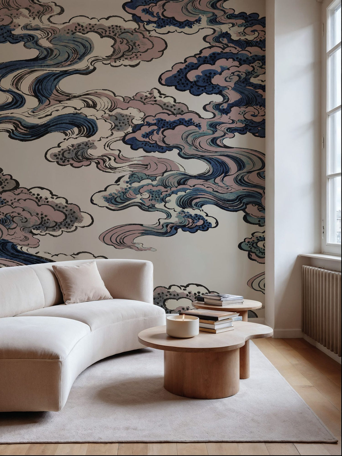 Ukiyo-e Clouds, Soft Pink Mural Wallpaper - room preview 04