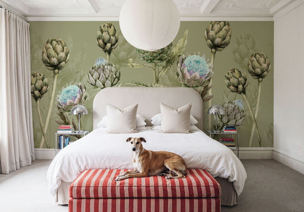 Artichoke Blooms, Pistachio Mural Wallpaper - room preview 04
