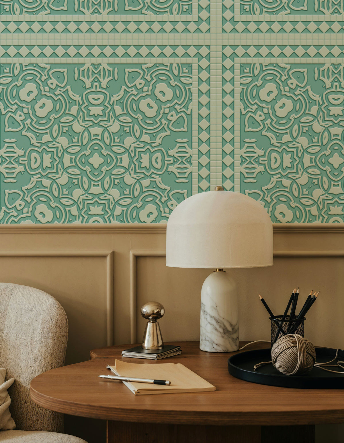Mission Cement Tiles, Pistachio Mural Wallpaper - room preview 04