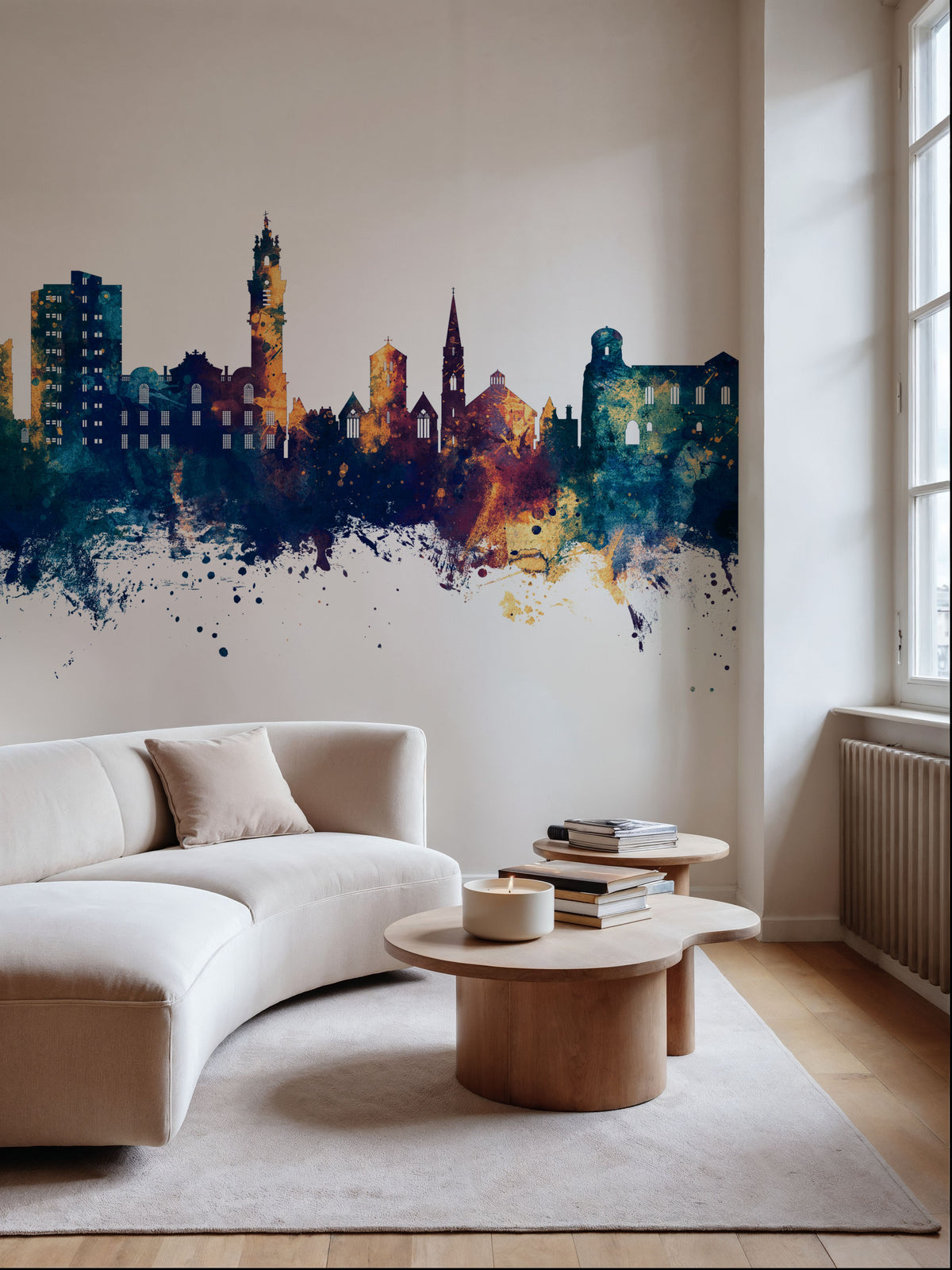 Colchester England Skyline Blue & Bronze Mural Wallpaper - room preview 04
