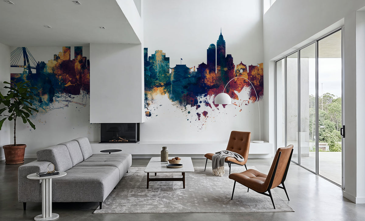 Taipei Taiwan Skyline Blue & Bronze Mural Wallpaper - room preview 04