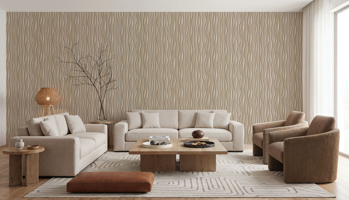 Swaying Lines, Beige Mural Wallpaper - room preview 04