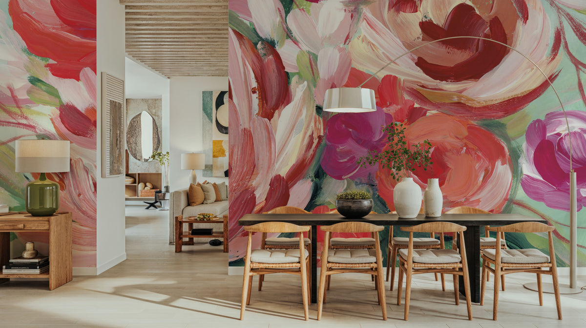 Spring Blooms in Striped Vase I Mural Wallpaper - room preview 04