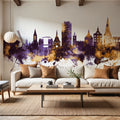 Rostock Germnay Skyline Purple & Gold Mural Wallpaper - room preview 04
