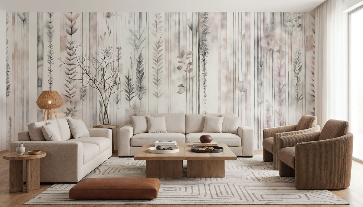 Botanical Wall Brown Mural Wallpaper - room preview 04