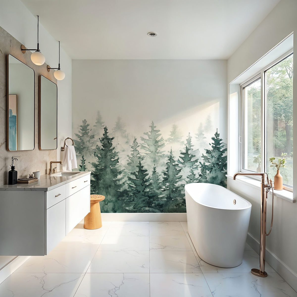 Juniper Treetops, Watercolor Mural Wallpaper - room preview 04