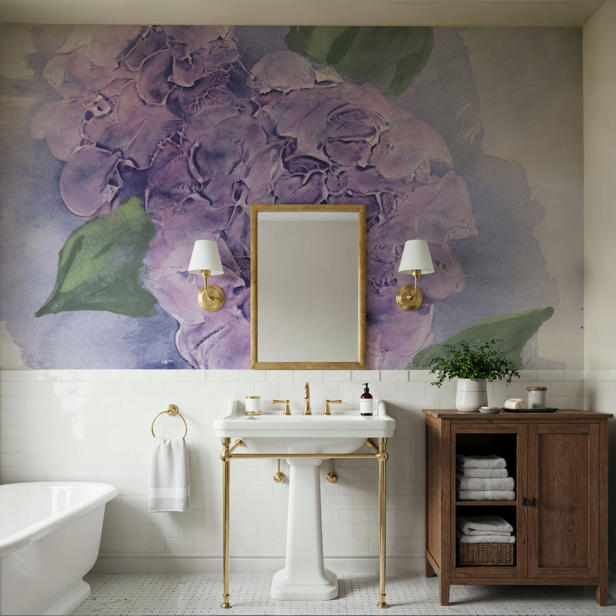Dimensional Hydrangea II Mural Wallpaper - room preview 04