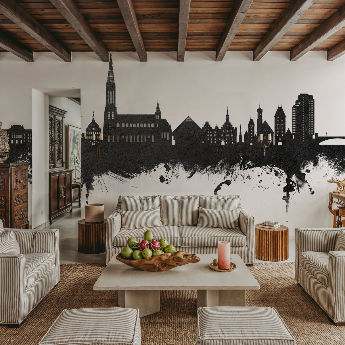 Ulm Germany Skyline Black & White Mural Wallpaper - room preview 04