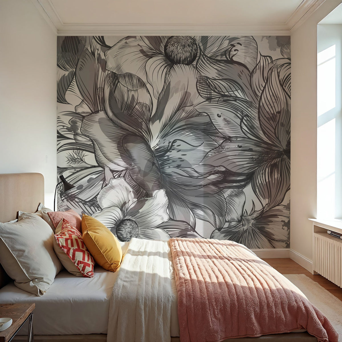 Seeing Through Leaves White Mural Wallpaper - room preview 04