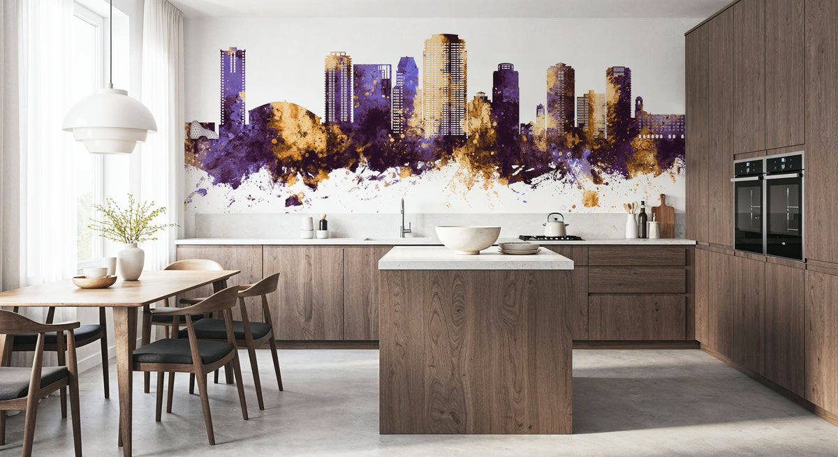 St Petersburg Florida Skyline Purple & Gold Mural Wallpaper - room preview 04