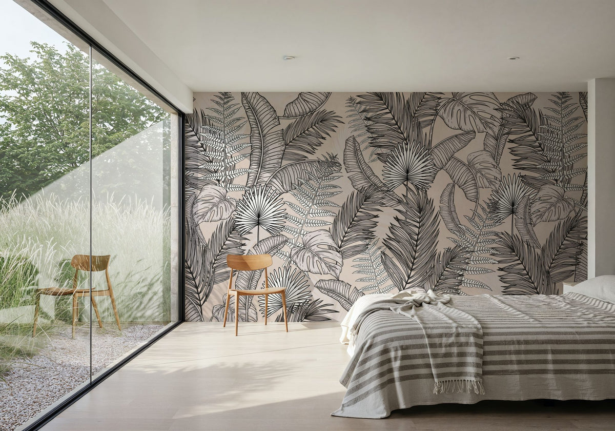 Old Sketchy Leaves Mural Wallpaper - room preview 04