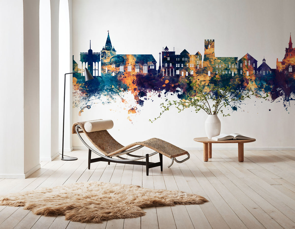 Maldon England Skyline Blue & Bronze Mural Wallpaper - room preview 04
