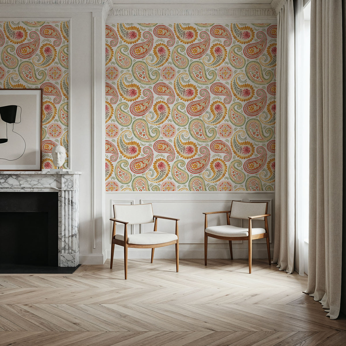 Harvest Paisley White Mural Wallpaper - room preview 04