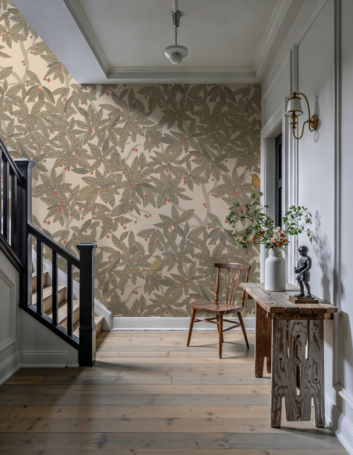 Cherry Tree Birds, Green Mural Wallpaper - room preview 04