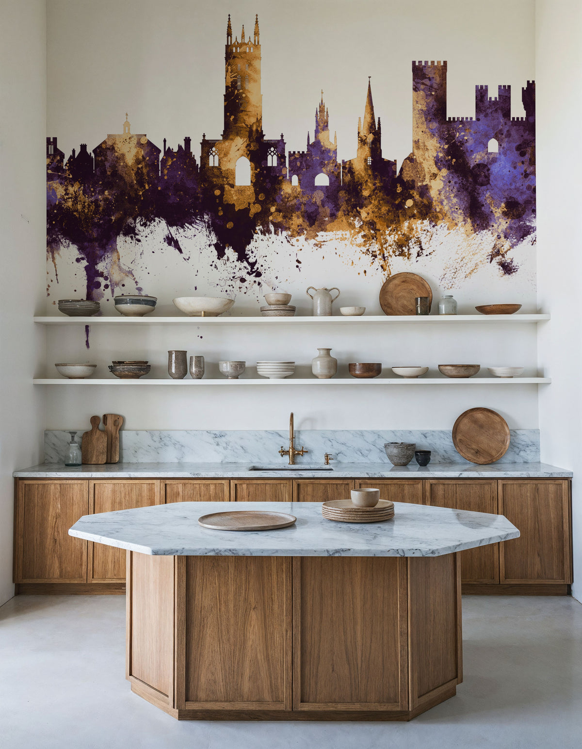 Warwick England Skyline Purple & Gold Mural Wallpaper - room preview 04