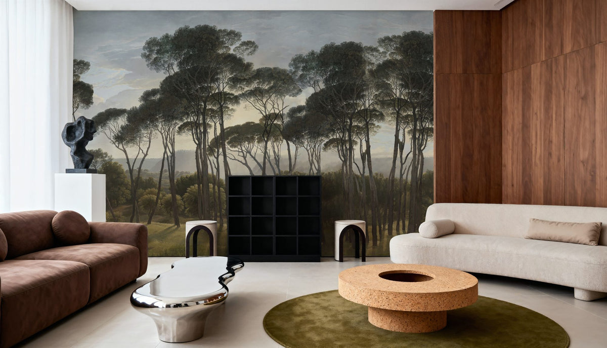 Mediterranean Pine Landscape, Vintage Mural Wallpaper - room preview 04