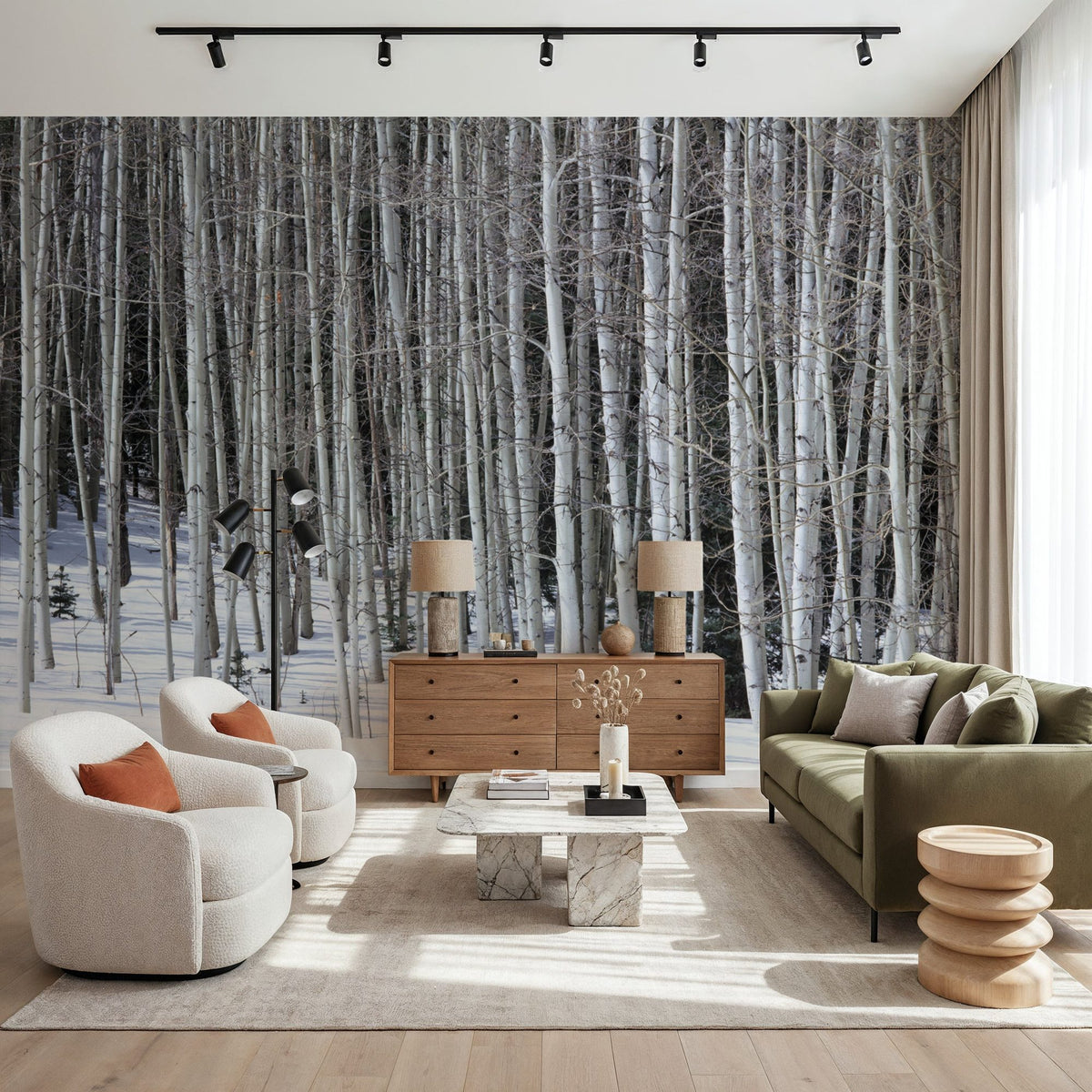 Winter Birch Stillness Mural Wallpaper - room preview 04