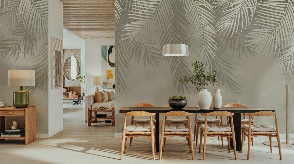 Palms Above, Sage Green Mural Wallpaper - room preview 04