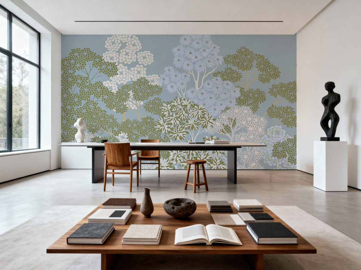 Overleaf Woodland, French Blue Mural Wallpaper - room preview 04