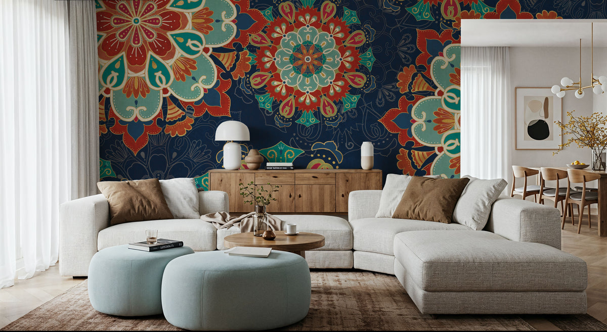 Folk Floral VIII Dark Mural Wallpaper - room preview 04