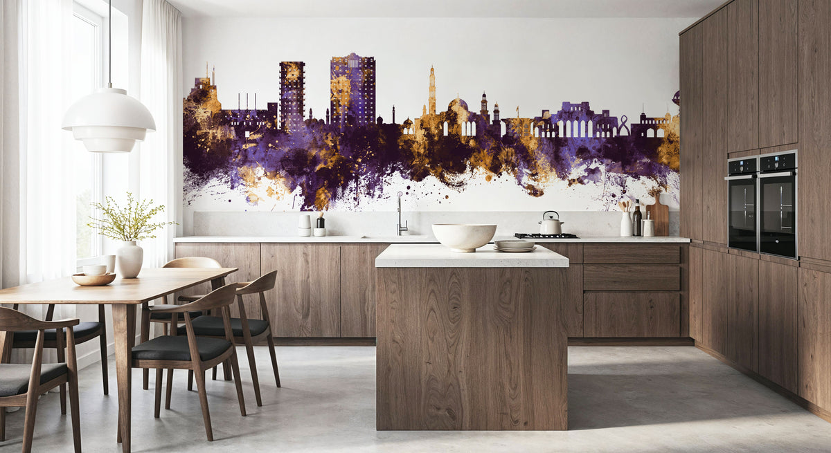Muscat Oman Skyline Purple & Gold Mural Wallpaper - room preview 04