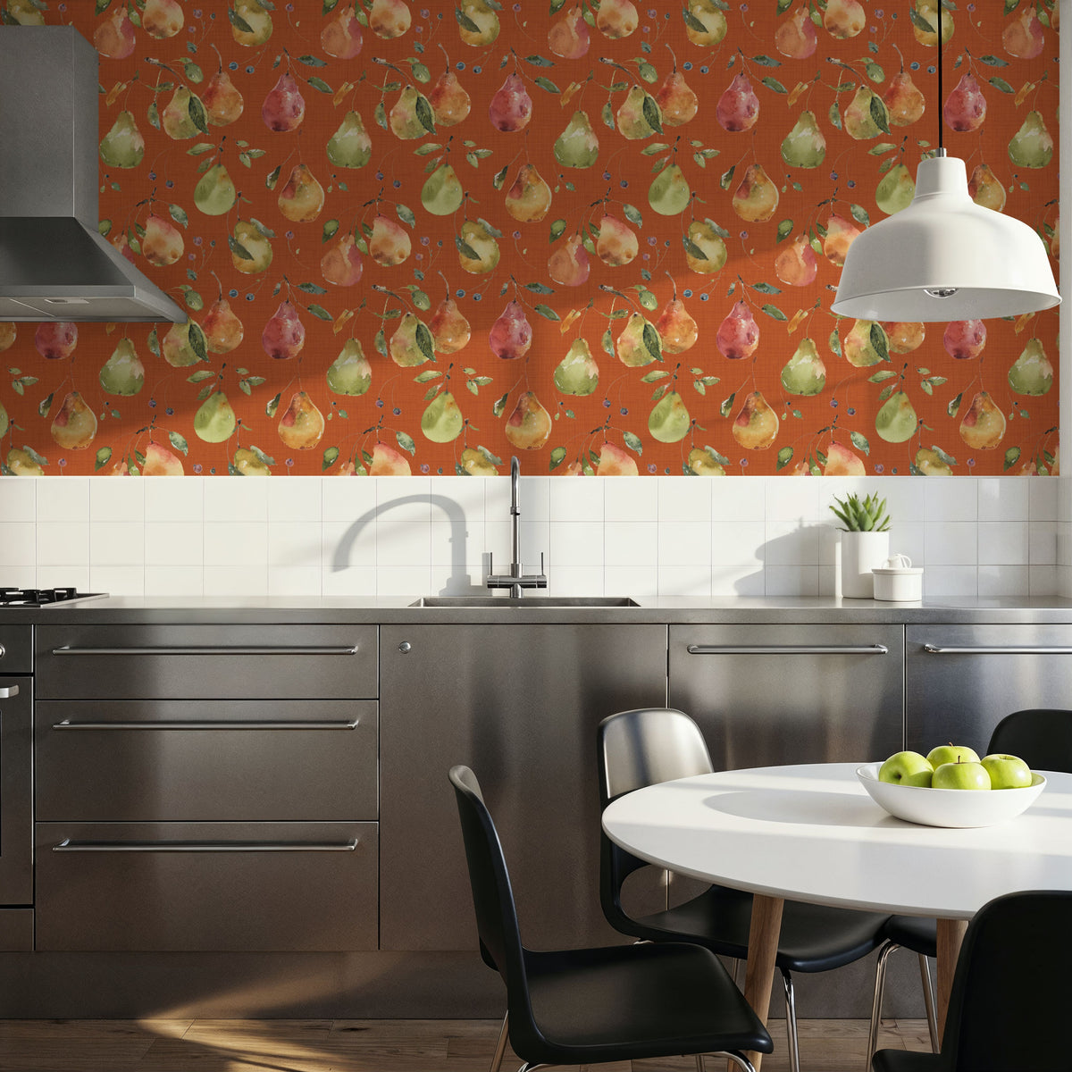 Time to Share Pears Orange Mural Wallpaper - room preview 04