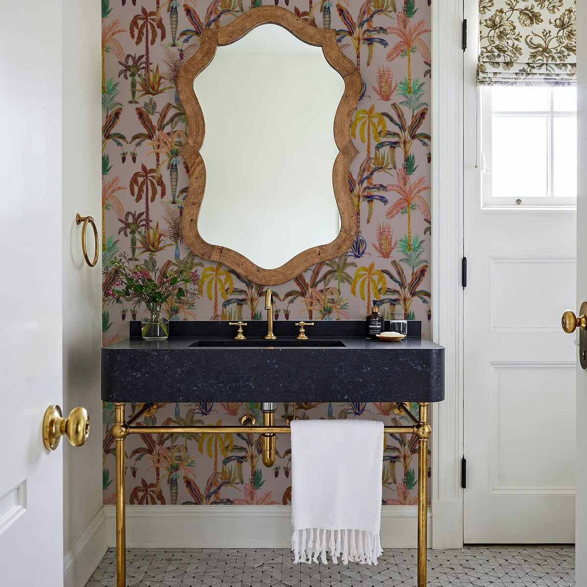 Statement Palms Petite, Light Pink Mural Wallpaper - room preview 04