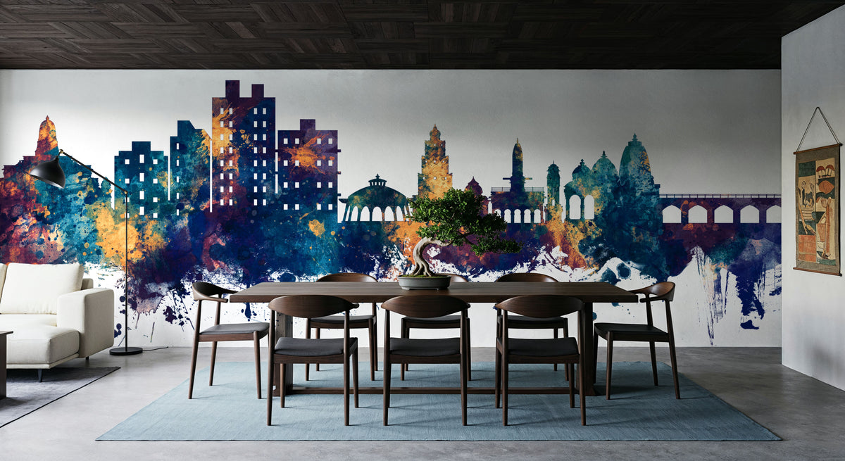 Nashik India Skyline Blue & Bronze Mural Wallpaper - room preview 04