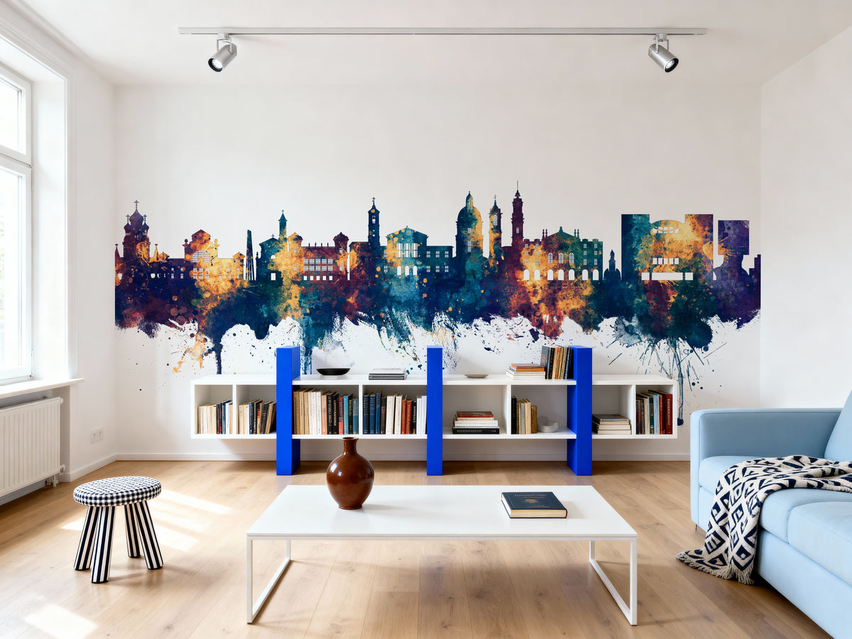 Nice France Skyline Blue & Bronze Mural Wallpaper - room preview 04