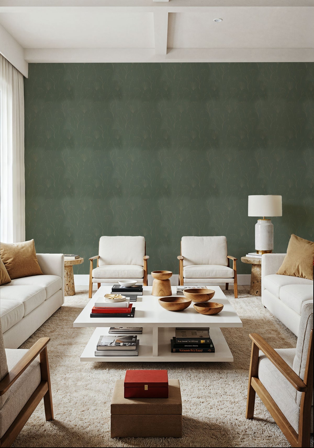 Subtle Flowers Green Mural Wallpaper - room preview 04