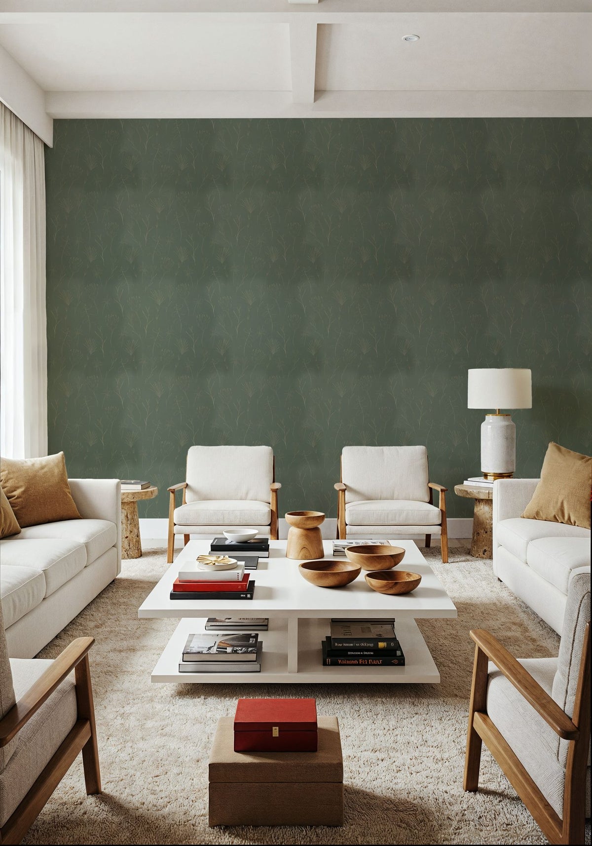 Subtle Flowers Green Mural Wallpaper - room preview 04