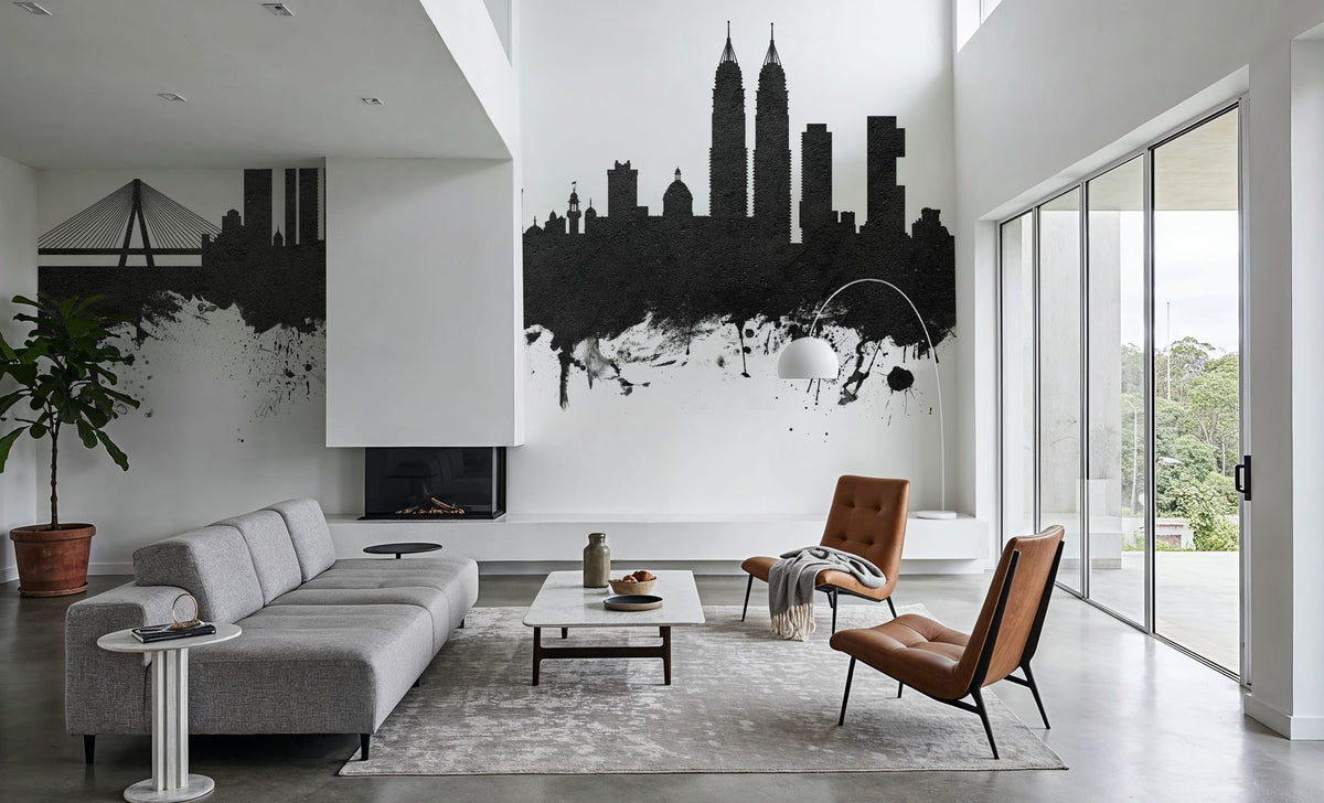 Mumbai Skyline India Bombay Black & White Mural Wallpaper - room preview 04