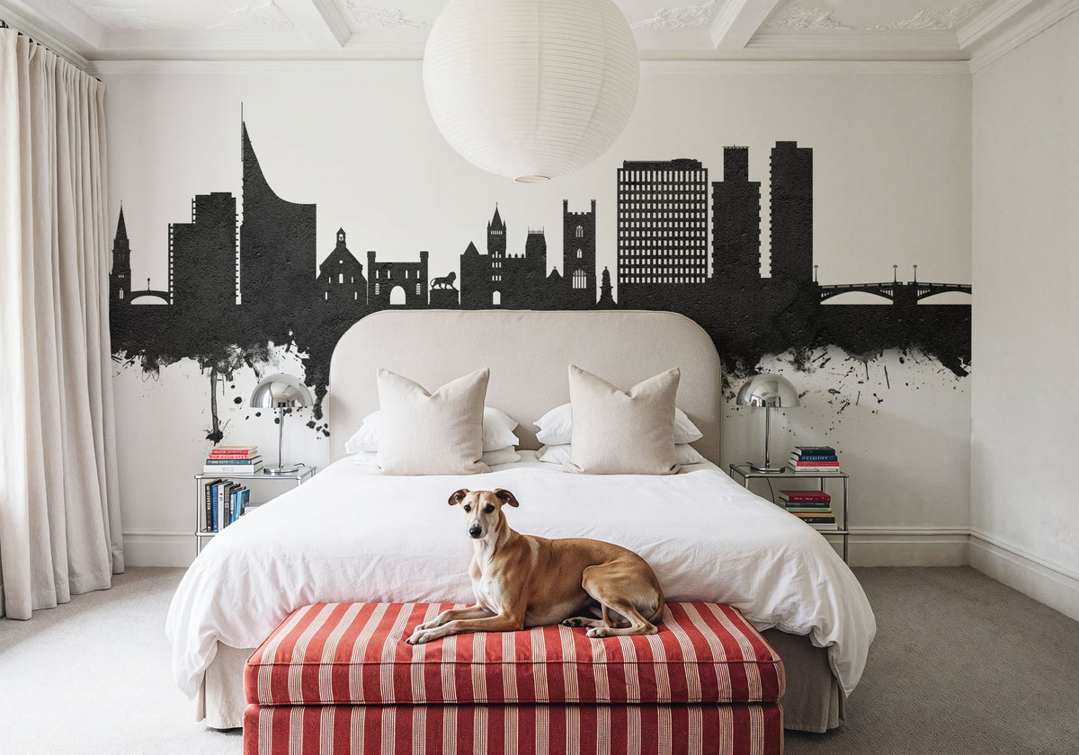 Reading England Skyline Black & White Mural Wallpaper - room preview 04