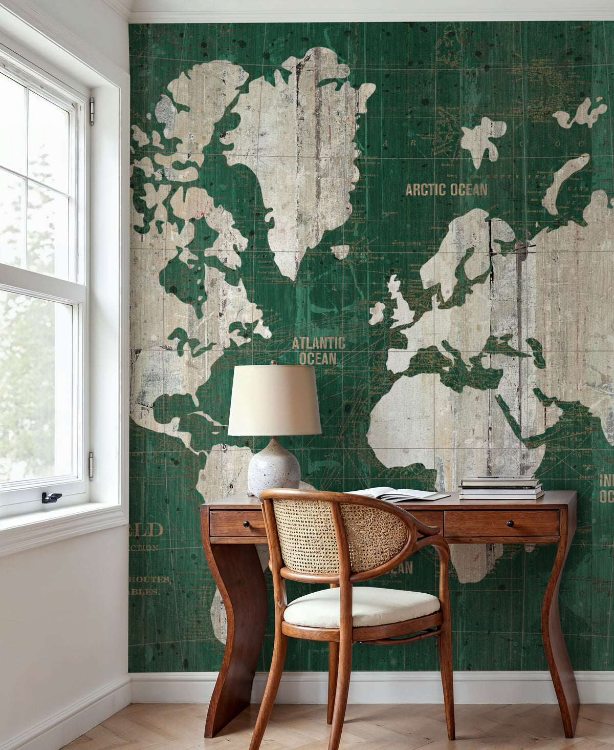 Old World Map Green Mural Wallpaper - room preview 04
