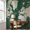 Old World Map Green Mural Wallpaper - room preview 04