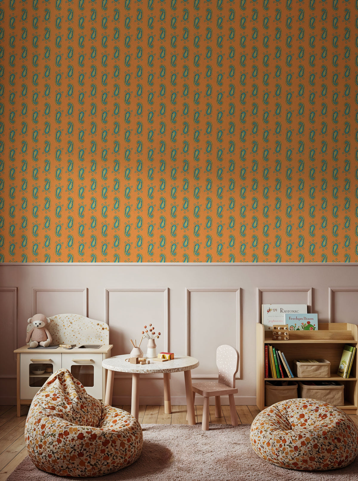 Paisley Thoughts Orange Mural Wallpaper - room preview 04