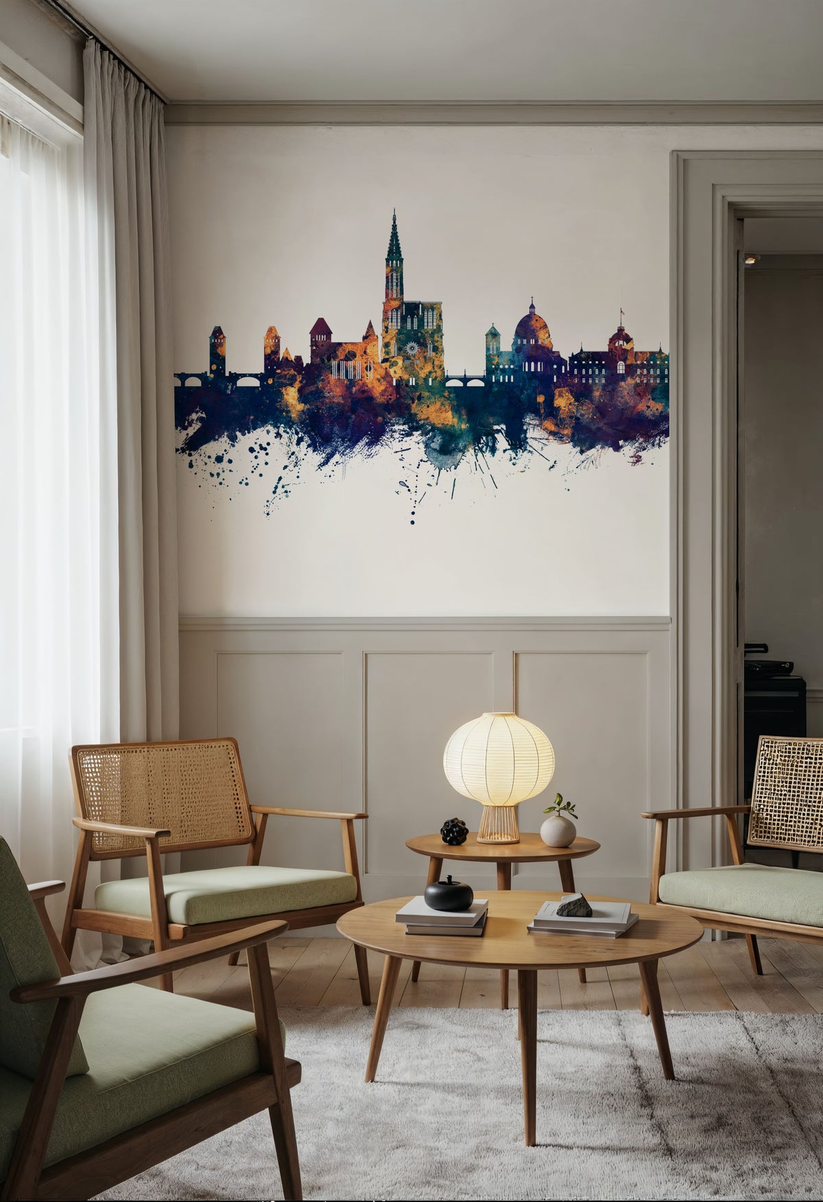 Strasbourg France Skyline Blue & Bronze Mural Wallpaper - room preview 04