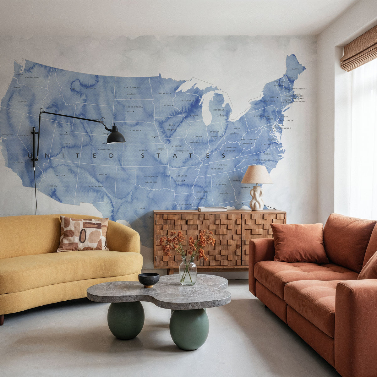 US State Map - Iria Wash Mural Wallpaper - room preview 04
