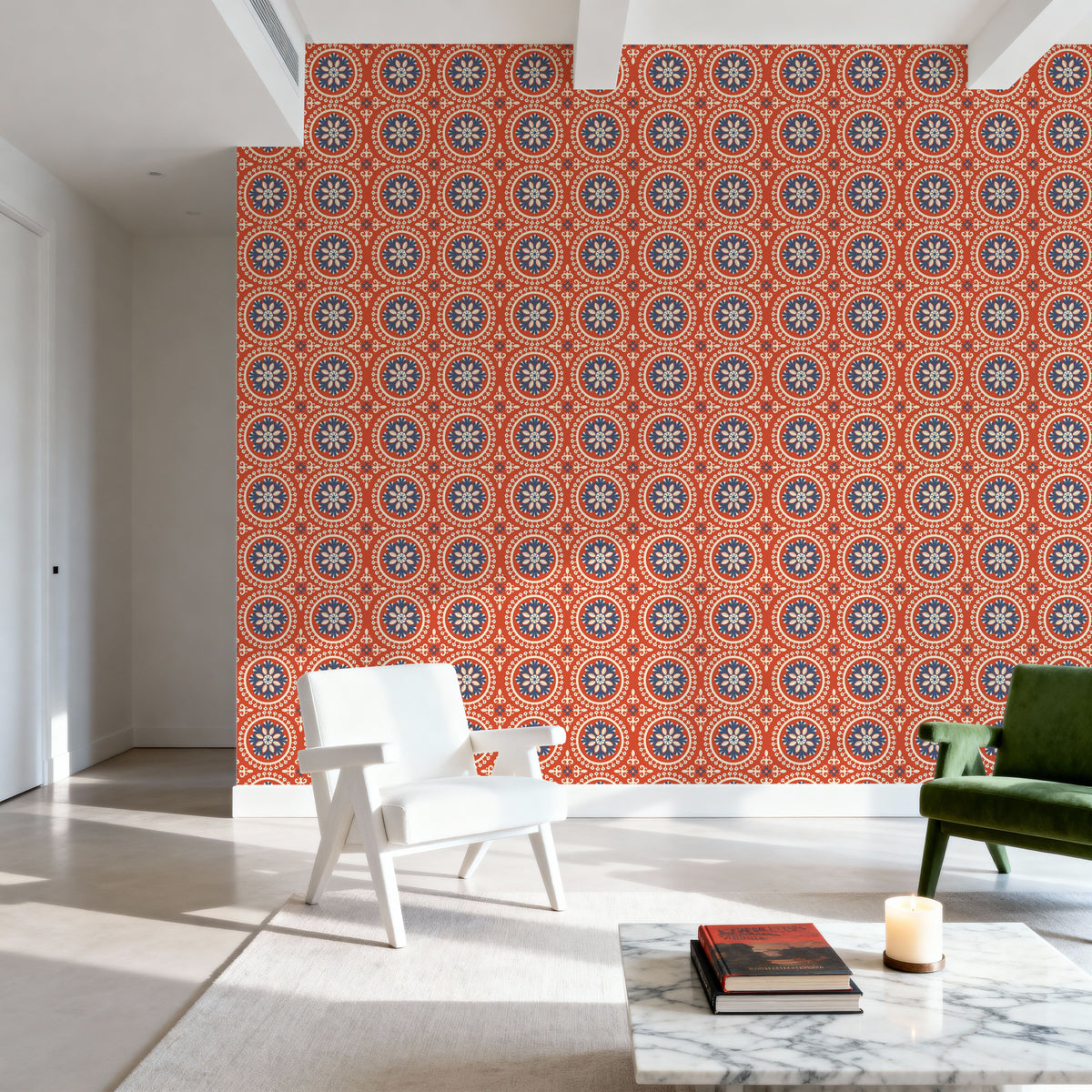 Geo Floral, Red Mural Wallpaper - room preview 04
