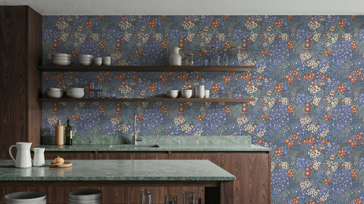 Floral Sparklers, Periwinkle Mural Wallpaper - room preview 04