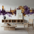 Stirling Scotland Skyline Purple & Gold Mural Wallpaper - room preview 04
