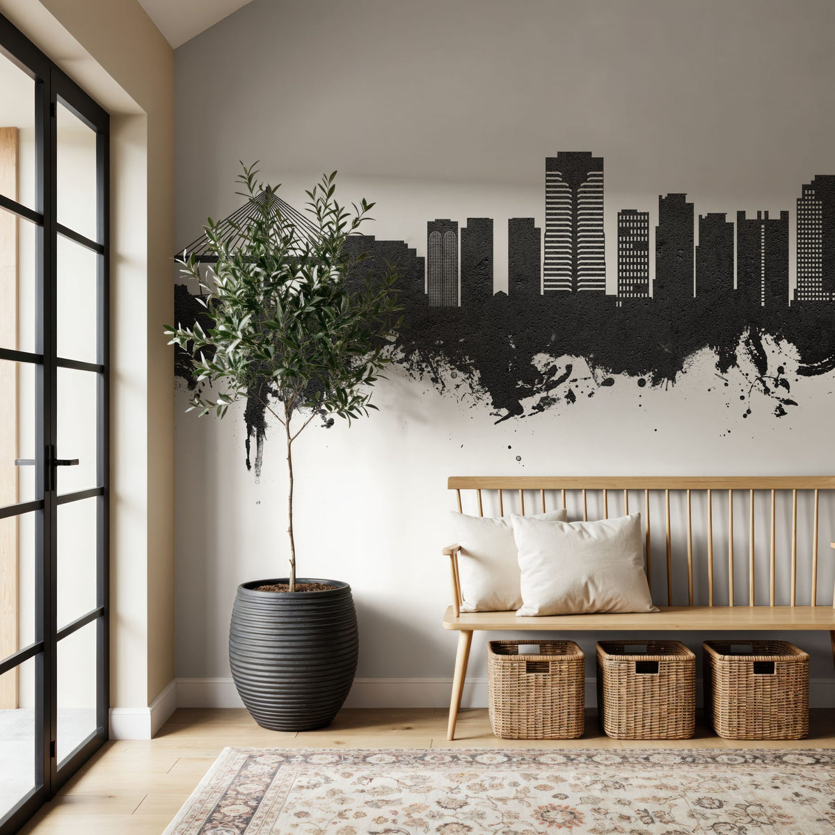 Long Beach California Skyline Black & White Mural Wallpaper - room preview 04