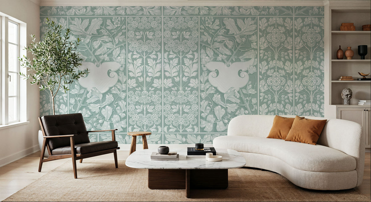 Flowers and Berries Teal Mural Wallpaper - room preview 04