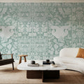 Flowers and Berries Teal Mural Wallpaper - room preview 04