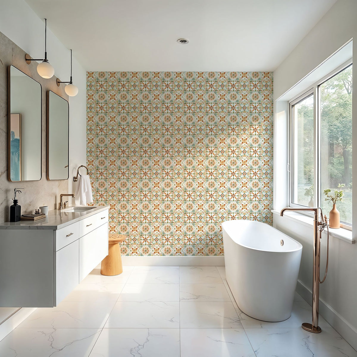 Autumn Tiles White Mural Wallpaper - room preview 04
