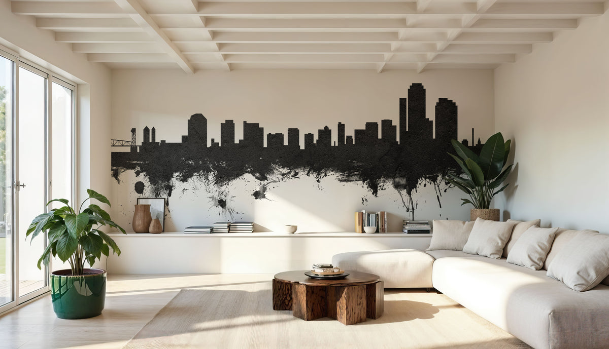 Wilmington Delaware Skyline Black & White Mural Wallpaper - room preview 04