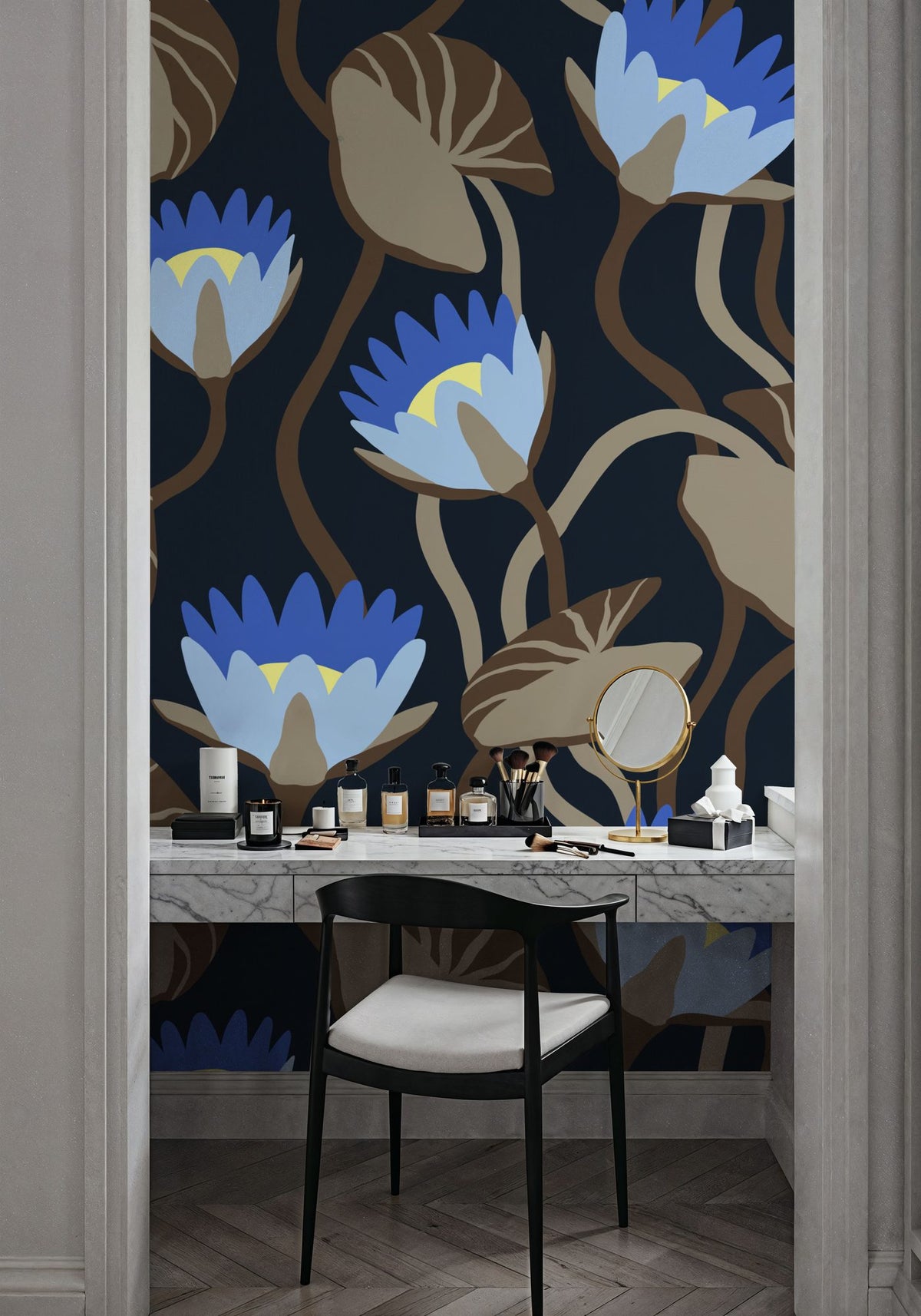 Midnight Botanical Mural Wallpaper - room preview 05