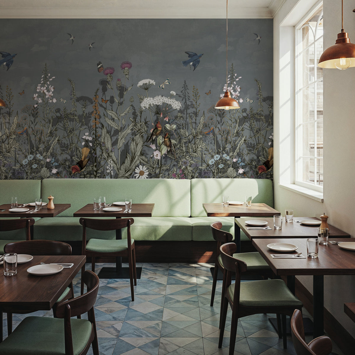 Meadow Finds Gray Mural Wallpaper - room preview 04