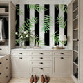 Black & White Stripe Leaves Mural Wallpaper - room preview 04